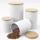 Pebble & Stem® White Metal Canister Set for the Kitchen Counter, Food Canister Set of 4, Airtight Lids, Sugar and Flour Containers for Countertops, Coffee and Tea Storage, Farmhouse Decor by CozyNest Decor