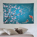 Houselerax Japanese Koi Fish Tapestry, Cherry Blossoms Asian Oriental Green Teal Flower Branch Koi Fish Carp Tapestries Wall Hanging for Bedroom Living Room Office Decor 90"x60" by CozyNest Decor