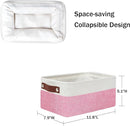DULLEMELO Small Storage Baskets 6 Pack, Fabric Collapsible Gift Storage Baskets for Shelves, Closets, Nursery, Home, Office Organizing,Small Canvas Linen Rectangular Storage Bins (6-Pack, White&Pink) by TinyTreasures Baby Boutique