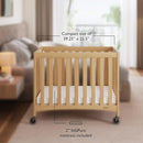 Foundations Compact Travel Sleeper Folding Hotel Crib and Sheet Bundle - Includes Wooden Mini Crib with 2" Foam Mattress (Natural) and 6-Pack White Fitted Compact Sheets by TinyTreasures Baby Boutique