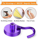 MIKEDE Magnetic Hooks Heavy Duty, 28Lbs Neodymium Magnets with Hooks for Refrigerator, 10Pcs Strong Cruise Hooks for Hanging, Magnetic Hanger for Grill, Toolbox, Storage - Purple by CozyNest Decor