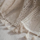 Sutuo Home Beige Boho Curtains Crochet Lace Semi-Sheer Bohemian Hollow Knitted Handmade Tassels, Rod Pocket Window Treatment Vintage Rustic Farmhouse Drapes for Glass Slide Door, 1 Panel 59" W x 90" L by CozyNest Decor