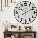 Large Old Town Farmhouse Wall Clock – 24 Inches Rustic Antique Wood with Metal Circle and Large Numerals, Silent Battery Operated Clock for Office, Kitchen, Bedroom, Living Room (Washed White) by CozyNest Decor