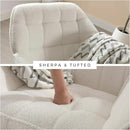 Modern Sherpa Accent Chair with Ottoman Set of 2, Fluffy Upholstered Lounge Chair with Footrest, Comfy Living Room Side Boucle Armchair for Small Space Bedroom, White by CozyNest Decor