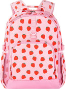 Choco Mocha Strawberry Backpack for Girls, Elementary School Backpack for Girls Ages 6-8 Kids Kindergarten Backpack Bookbag 17 Inch with Chest Strap, Red by TinyTreasures Baby Boutique