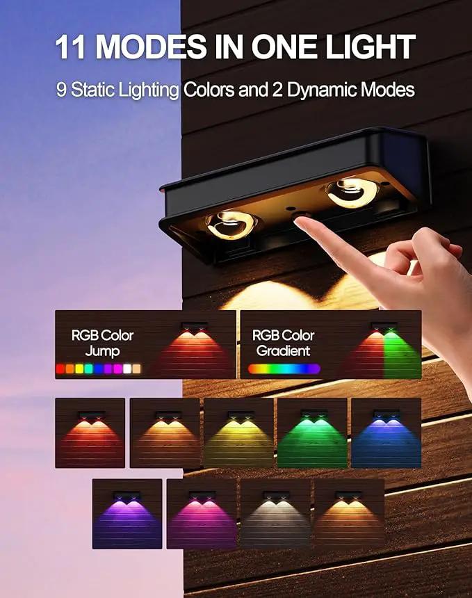 Solar Fence Lights 10 Pack, 9 Color Modes Outdoor Bulb Waterproof Led IP65, Solar Outdoor Lights for Backyard/Railing/Step/Wall/Patio/Yard (Black), photo 2 of 8