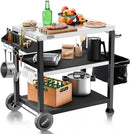 NUUK 3-Shelf Grill Cart with Stainless Steel Top – 20" x 32" Mobile Outdoor Kitchen Table for Pizza Oven, Food Prep, and Dining – Worktable with Wheels, by CozyNest Decor