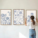 Tinonedraw Large Classic Chinoiserie Flower Framed Canvas Wall Art Set, Navy Blue and White Floral Wall Decor, Minimalist Neutral Botanical Art Printing for Living Room Bedroom Office Dorm 16"x24"x3 by CozyNest Decor