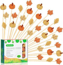 Fall Cocktail Picks Pumpkin Maple Leaf Assorted Autumn Theme Toothpicks Fruit Drinks Dessert Sticks Food Sandwich Appetizer Charcuterie Skewers, for Thanksgiving Decorations Party Supplies (100) by CozyNest Decor