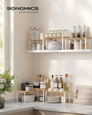 SONGMICS Cabinet Organizer Shelf, Set of 3 Kitchen Counter Shelves, Kitchen Storage, Spice Rack, Stackable, Expandable, Cloud White and Natural Beige UKCS014W01 by CozyNest Decor