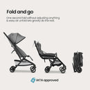 Mompush Velo Lightweight Travel Stroller – One-Hand Fold, Ultra-Compact & Airplane Friendly, Lie-Flat Recline Seat (from Birth to 50 lbs), Includes Cup Holder, Shoulder Strap, and Leather Bumper Bar by TinyTreasures Baby Boutique