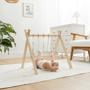 Comfy Cubs Wooden Baby Play Gym - Natural Finish Pinewood Baby Activity Gym with 5 Sensory Hanging Toys - Easy No-Tool Assembly, Safe and Durable for Infant Motor and Visual Development - Natural Wood by TinyTreasures Baby Boutique