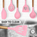 Zulay Kitchen Non-Stick Cooking Utensils Set with Authentic Acacia Wood Handles – 5-Piece Durable & Stylish Silicone Kitchen Utensils Set – Heat Resistant to 464°F – Pink by CozyNest Decor