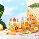 Sliner 2 Pack 17oz Summer Hawaiian Stemless Wine Glasses Aloha Stemless Wine Glass Luau Colorful Flowers Leaves Tumbler Cups for Hawaiian Tiki Party Supplies Birthday Gift by CozyNest Decor