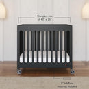 Foundations Boutique Folding Hotel Crib and Sheet Bundle - Includes Wooden Mini Crib with 3" Foam Mattress (Ebony) and 6-Pack White Fitted Compact Sheets by TinyTreasures Baby Boutique