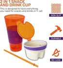 2 in 1 Snack Drink Cup Kids Spill Proof Tumbler Plastic Straw Lid Locks 16 Oz by TinyTreasures Baby Boutique