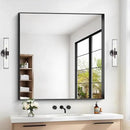 Black Bathroom Mirror, 42x42 Inch Rectangular Framed Mirror, Large Wall Mounted Bathroom Vanity Mirror Over Sink for Bedroom,Restroom, Living Room, Hangs Vertically or Horizontally by CozyNest Decor