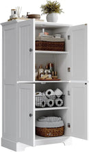ChooChoo Bathroom Floor Cabinet, Modern Bathroom Storage Cabinet with 4 Doors and Adjustable Shelves, Freestanding Cupboard for Living Room, White by CozyNest Decor
