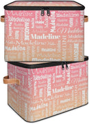 Custom Storage Basket with Name, Personalized Storage Bins with Zipper Lid, Foldable Fabric Storage Box Large capacity with Handle Pink Apricot by TinyTreasures Baby Boutique