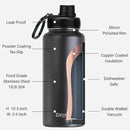 DRINCO Stainless Steel Water Bottle Spout Lid Vacuum Insulated Double Wall Water Bottle Wide Mouth (40oz 32oz 22oz 18oz 14oz) Leak Proof Keep Cold Sport Camping Hiking (32 oz, 32oz Black) by CozyNest Decor