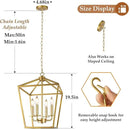 Farmhouse Chandelier 4-Light, Gold Pendant Light Fixture for Kitchen Island Dining Room, Lantern Industrial Lighting Ceiling Hanging with Metal Cage Adjustable Height for Entryway Foyer by CozyNest Decor