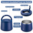 14oz Insulated Vacuum Food Jar with Buckle Lid,Soup Thermo for Hot Food Kids,Wide Mouth Leakproof Stainless Steel Lunch Container with Spoon-Blue by TinyTreasures Baby Boutique