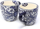 Encantada Handmade Hand-Painted Authentic Mexican Pottery Mugs (Cobalt Blue Flower X2) by CozyNest Decor