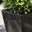Worth Garden 28" H. Large Metal Glazed Planter Set of 2, Modern Glossy Finish Black Tall Square Tapered Steel Flower Plant Pots for Indoor & Outdoor Use - Insert Plate with Drain Holes, Air Vents by CozyNest Decor