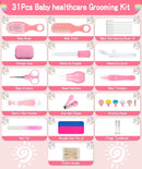 Baby Grooming and Healthcare Kit, Portable Baby Safety Care Set with Hair Brush Comb Nail Clipper Nasal Aspirator for Nursery Newborn Infant Girl Boy (32 in 1, Pink) by TinyTreasures Baby Boutique