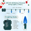 Brightown C6 LED Christmas String Lights - 2 Pack Each 20ft 60LED Battery Operated Strawberry String Lights with Timer and 8 Light Modes for Christmas Trees Wreaths, Indoor Xmas Decor, Blue and White by GreenHaven Gardens