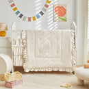 Tufted Ruffle Crib Bedding Set 3 Pieces Baby Boho Quilted Comforter with Fitted Sheet and Bed Skirt - Cute Ruffled Shabby Chic Baby Bedding Soft Blanket Design Cream White by TinyTreasures Baby Boutique