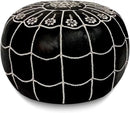 Stuffed Arch Design Moroccan Leather Pouf Ottoman, Handmade, Pre-Filled, 100% Genuine Leather, 14” Height x 22” Diameter – Boho Chic Footstool & Living Room Décor (Black) by CozyNest Decor
