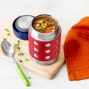 LunchBots Thermal 12 oz Triple Insulated Thermos - Hot 6 Hours or Cold 12 Hours - Leak Proof Thermos Soup Jar - All Stainless Interior - Navy Lid - Red Dots by TinyTreasures Baby Boutique