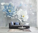 WFBHUA-Blue Floral Wallpaper Mural Modern Peony Flower Wallpaper Large 3D Art Living Room Bedroom Bathroom Wall Mural Decor (Not Peel and Stick) by CozyNest Decor