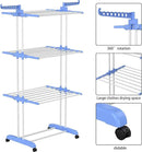 HOMIDEC Clothes Drying Rack, Large 4-Tier Foldable Drying Rack Clothing(67.7H x 19.7W x 30L Inches), Movable Drying Rack with 4 castors. Multifunctional Stainless Steel Laundry Drying Rack, Blue by CozyNest Decor