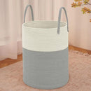Large Woven Laundry Basket Hamper,60L Cotton Rope Storage Bin for Blankets,Toys and Clothes,Decorative Tall Nursery Hamper for Living Room,Baby Nursery,Bathroom and Bedroom,White and Grey by CozyNest Decor
