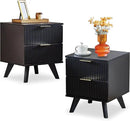 Fluted Nightstand Set of 2, Mid Century Modern 2 Drawer Dresser for Bedroom, Small Dresser Night Stand Side Table End Table with Wood Fluted Drawer Storage for Bedroom Closet(Black) by CozyNest Decor