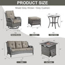 Outdoor Patio Furniture Set with Propane Fire Pit Table, 7 Pieces Wicker Patio Conversation Set with 2 Swivel Glider Rocker Chair Rattan Sofa Grey Cushion Perfect for Casual Gathering by GreenHaven Gardens