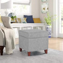 Adeco 17" Square Ottoman with Storage, Small Blue Storage Ottoman Foot Rest with Hinged Lid & Solid Wood Legs, Linen Fabric Foot Stool for Living Room & Bedroom by CozyNest Decor