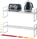 Hole Pattern Expandable Shelf Organizer,2Pack 8.1" Wide Easy to Assemble Cabinet Organizer Shelf, 16.5~27.1" Adjustable Height&Stackable Spice Organization for Cupboard, White by CozyNest Decor