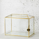Glass Wedding Card Box with Slot, Large Clear Card Box 10.2 inch Gold Brass Gift Card Storage Box with Lock for Wedding Receptions, Baby Shower, Birthday Party, Bridal Shower by CozyNest Decor