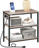 HOOBRO End Table with Charging Station, Simple Rustic Side Table with 3-Tier Storage Shelf, Narrow Nightstand for Small Spaces, for Living Room, Industrial Design, Greige and Black BG149UBZ01 by CozyNest Decor