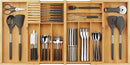 BAMEOS Expandable Silverware Drawer Organizer with Removable Knife Blocks, Bamboo Kitchen Utensil Holder from 21" to 36", Large Cutlery Tray with Divider for Forks, Spoons, Knives by CozyNest Decor