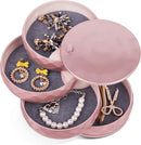 CONBOLA Travel Jewelry Case Box, Small Jewelry Organizer Earring Holder for Women, 5-Layer Rotating Jewelry Storage Tray with Lid for Bracelets Rings Bracelets by TinyTreasures Baby Boutique