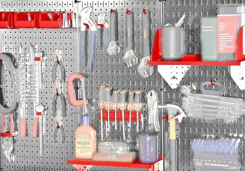 Wall Control 30WRK400GVR 4-Feet Metal Pegboard Standard Tool Storage Kit with Galvanized Toolboard and Red Accessories, photo 4 of 6