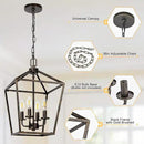 4 Light Chandelier Lighting, Industrial Ceiling Light Black Lantern with Brushed Gold, Geometric Metal Hanging Light Fixture with Adjustable Chain, E12 Base for Entryway Kitchen Island, Indoor Use by CozyNest Decor