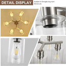 6-Light Modern Farmhouse Brushed Nickel Chandelier, Dining Room Light Fixture Over Table Adjustable Height Hanging Industrial Pendant Lights Kitchen Island, Clear Glass Shade by CozyNest Decor