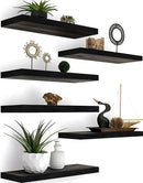 Wood Floating Shelves for Wall Decor, Rustic Wall Shelves for Bedroom Bathroom Kitchen Living Room, Set of 6 Black by CozyNest Decor