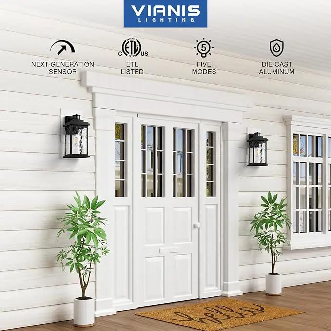 VIANIS Large Advanced Motion Sensor Outdoor Lights, Black Easy-to-Install Dusk to Dawn Outdoor Wall Lights, Aluminum Waterproof Porch Light with Water Glass for Porch, Garden, Front Door, photo 5 of 9