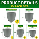 Planter Pots with Drainage Holes - Lightweight, Durable & Space-Saving Pots for Indoor and Outdoor - Versatile Functionality, Simple Modern Design, Set of 10 Plastic Planter Pots - Gray by GreenHaven Gardens
